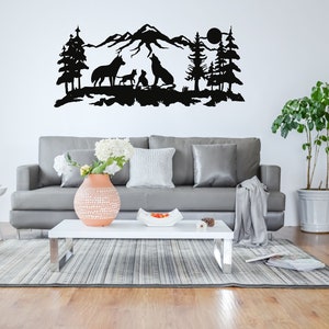 Metal Wall Art, Metal Wolf Decor, Wolf Family Art, Home Office Living Room Decoration, Wildlife Lover Gift, Wall Hangings, Wolves Sign