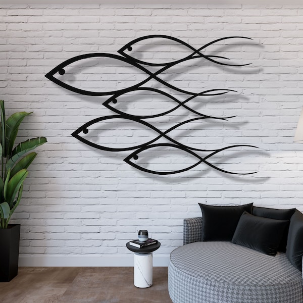 Metall Wandkunst, 5 Fische Familie Wandkunst, Home Office Dekoration, Wandbehänge, Nautisches Dekor, Innendekoration, Housewarminggeschenk