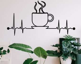 Metal Wall Decor, Ekg Coffee Wall Art, Coffee Decor, Living Room Decoration, Wall Hangings, Coffee Lover Gift, Ekg Rhythm Coffee Art