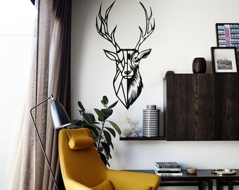 Metal Wall Decor, Metal Deer Wall Art, Geometric Deer Head with Antlers Wall Art, Home Office Decoration, Wall Hangings, Nature Wall Art