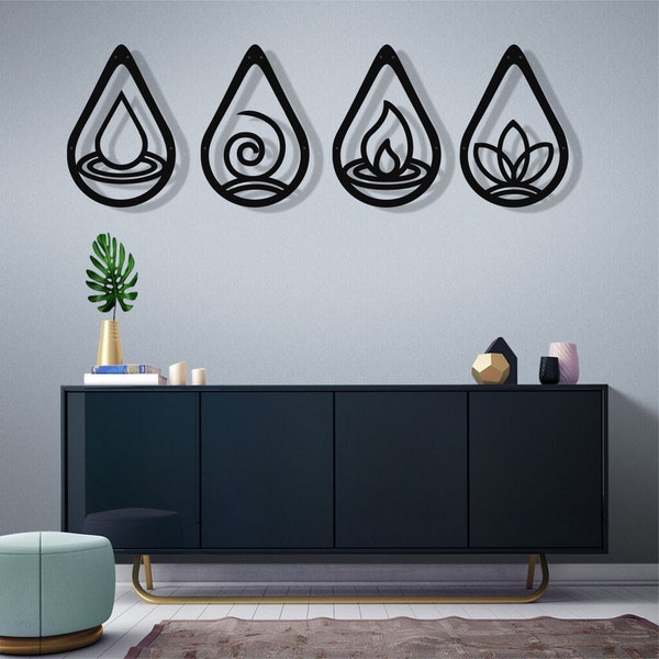 Metal Wall Art, Four Elements Metal Wall Decor, Home Living Room Decoration, Four Elements Symbol, Earth Water Air Fire