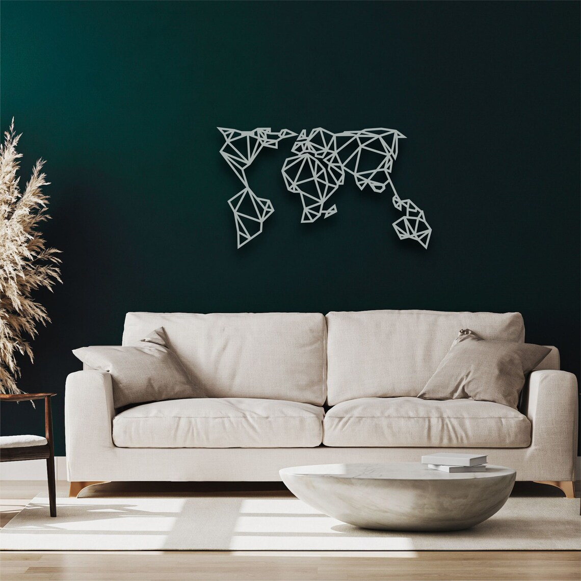 Silver Grey Metal World Map Wall Art Geometric World Map Etsy