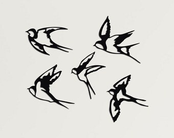 Metal Wall Art, Swallow Birds- Set of 5 Bird Sign,  Metal Birds Decor, Home Living Room Decoration Wall Hangings, Birds Flock