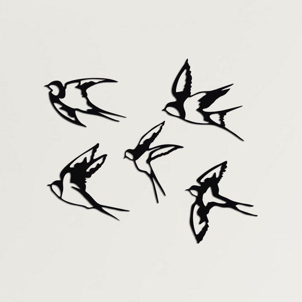 Metal Wall Art, Swallow Birds- Set of 5 Bird Sign,  Metal Birds Decor, Home Living Room Decoration Wall Hangings, Birds Flock