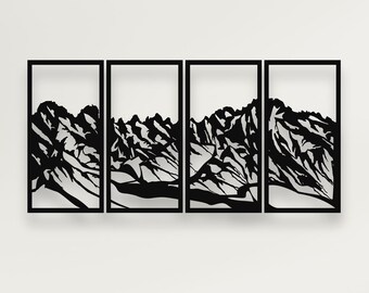 Metal Wall Art, Metal Mountain Range Decor, 4 pannelli appesi a parete, Metal Wall Decor, Decorazione d'interni, Mountain View Wall Art