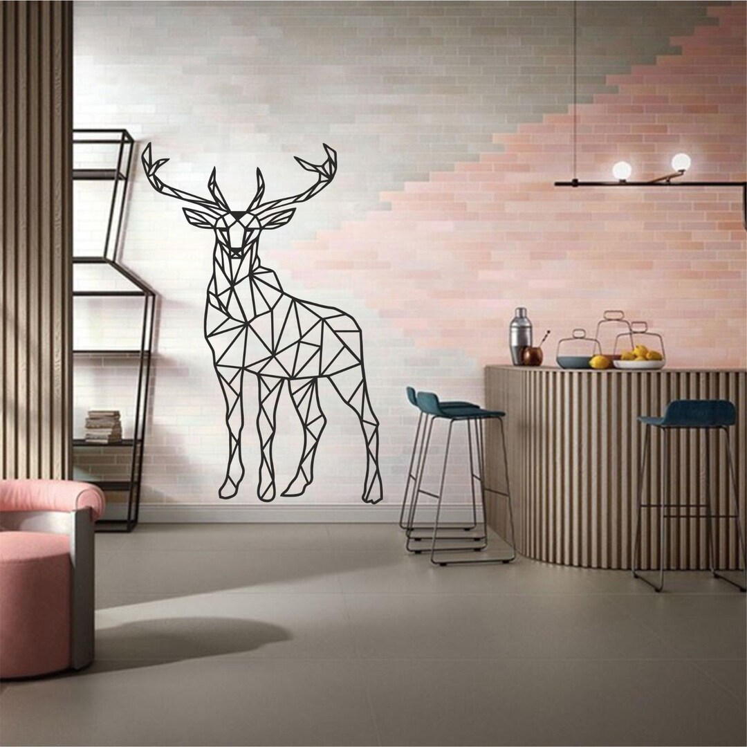 Metal Wall Decor Geometric Deer Wall Art Deer With Antlers Etsy