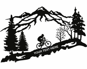 Metal Wall Decor, Metal Biker Wall Art, Mountain Tree and Cyclist Wall Art, Personalized Bicycle Lover Gift, Custom Wall Hangings