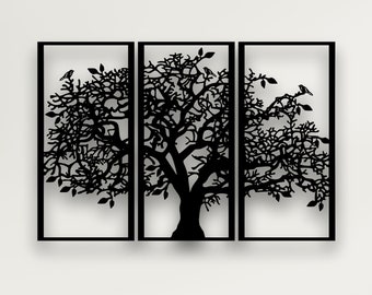 Tree of Life 3 Panels, Metal Tree Wall Art, Tree Sign, Metal Wall Decor, 3 Pieces Wall Hangings, Metal Wall Art, Home Decoration