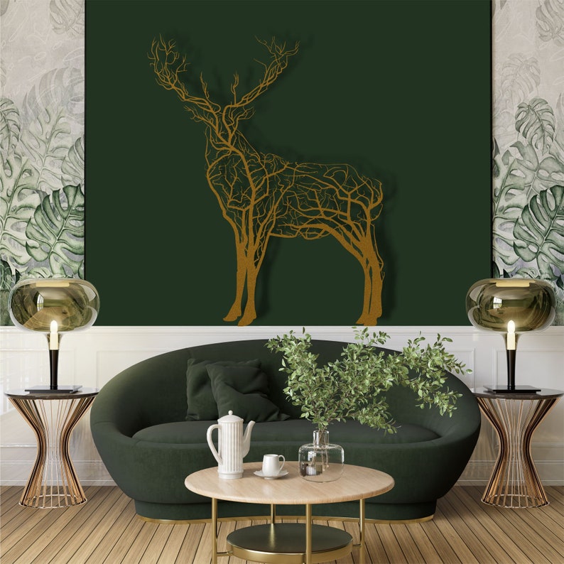 Metal Wall Art Geometric Metal Deer Decor Home Office Etsy