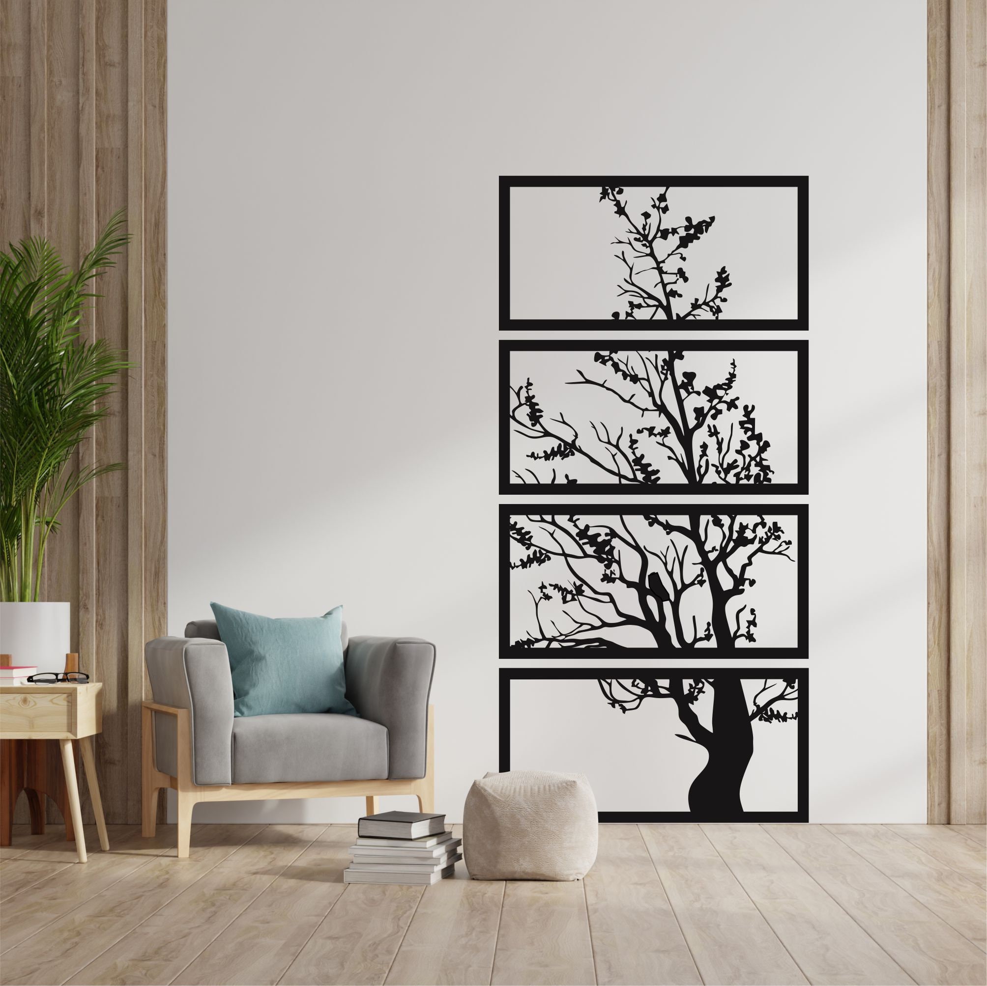 4 panneaux Arbre de vie Décoration Murale en Métal 110 x 75 cm