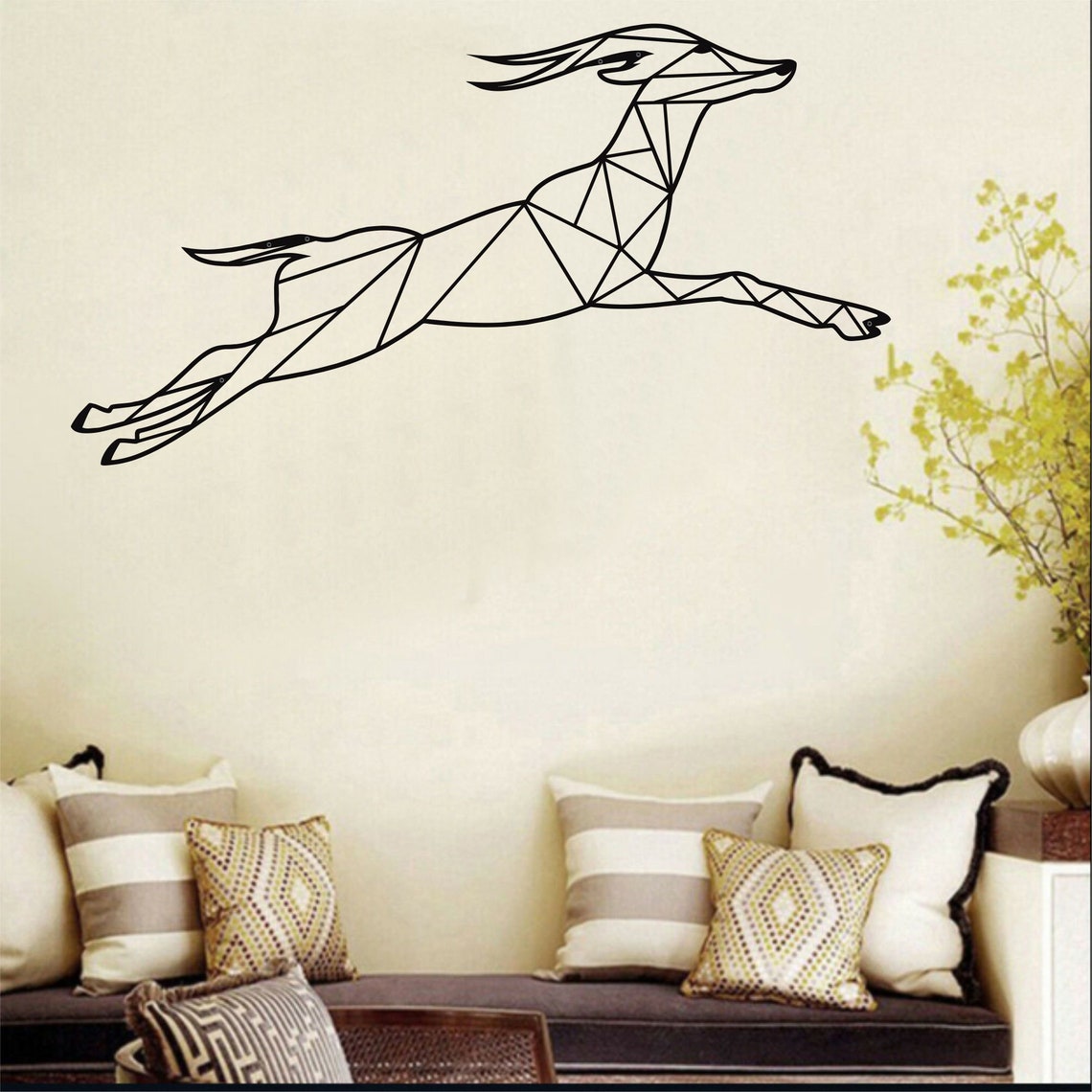 Metal Wall Decor Leaping Deer Geometric Deer Wall Art Deer Etsy