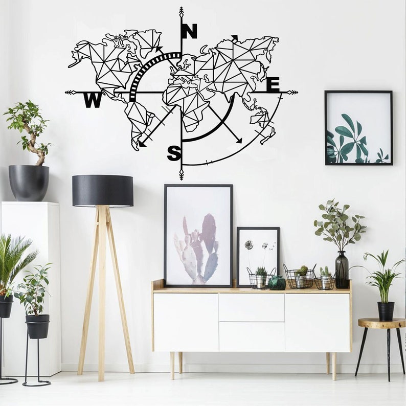 metal wall art geometric world map decor