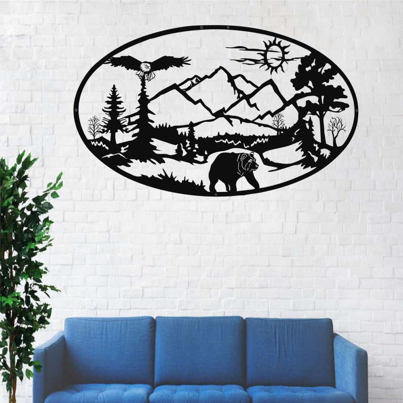 Metal Wall Art Nature Decor Metal Mountain Art Metal Bear Etsy