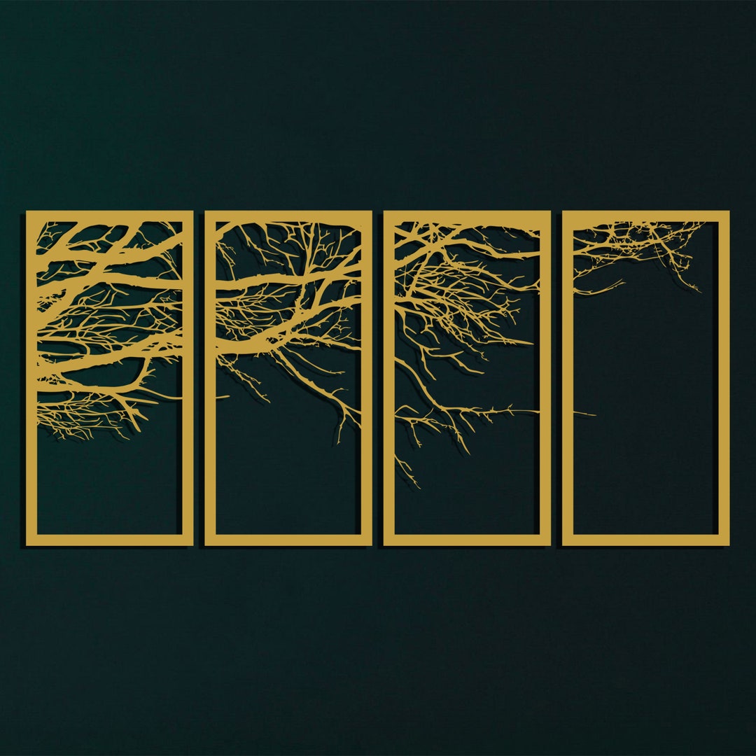 Metal Wall Art, 4 Panels Tree of Life Decor, Metal Tree Decoration ...