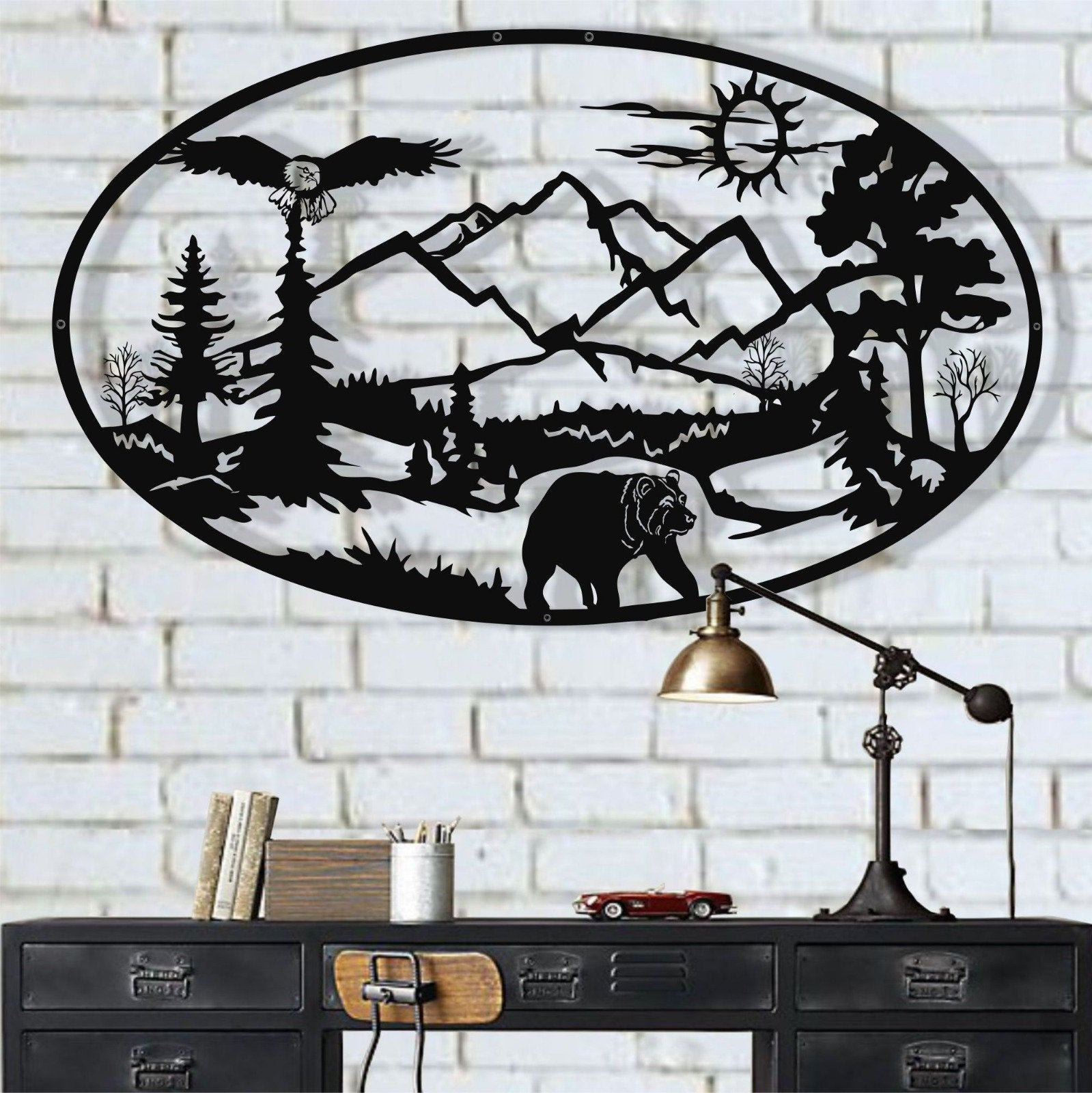 Metal Wall Art Nature Decor Metal Mountain Art Metal Bear Etsy