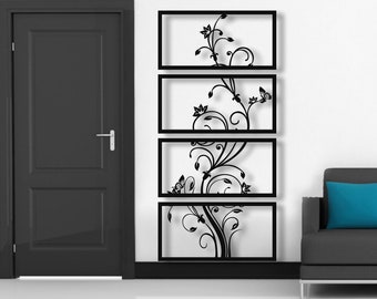 Metalen Wanddecoratie, 4 Panelen Floral Wall Art, Home Living Room Decoratie, Wandkleden, Interieur decoratie, Ingang Decor, Plant Art
