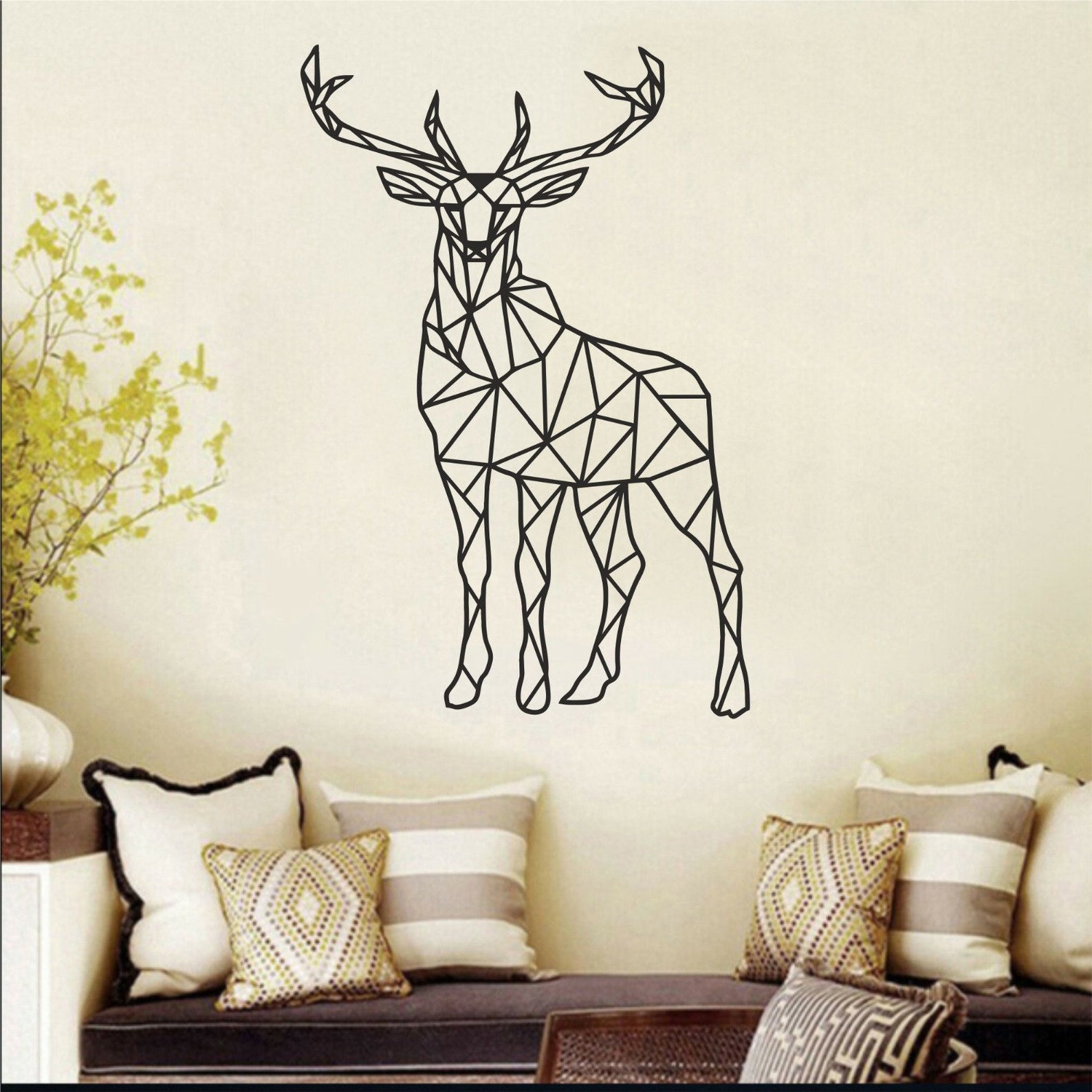 Metal Wall Decor Geometric Deer Wall Art Deer With Antlers Etsy
