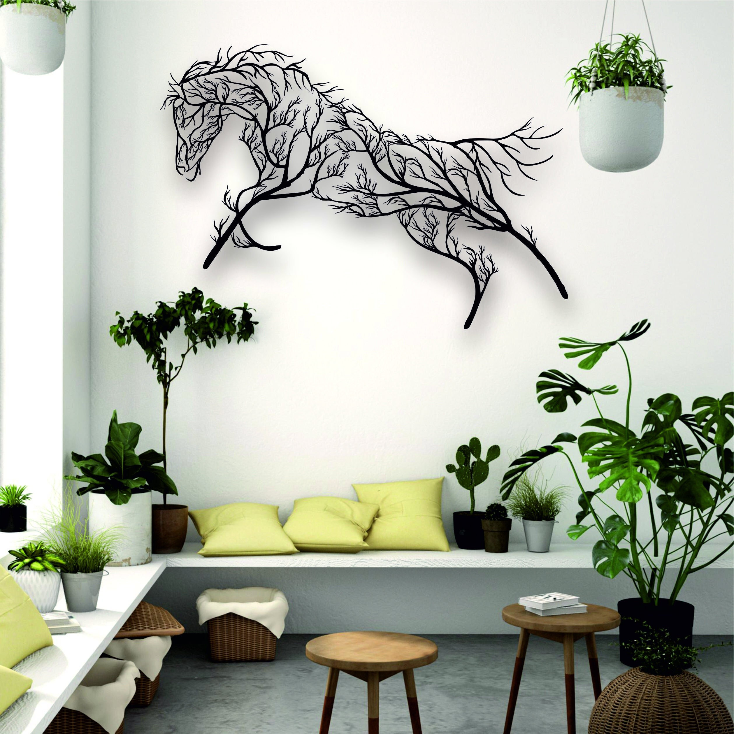 Metal Wall Art Geometric Metal Horse Decor Home Office Etsy