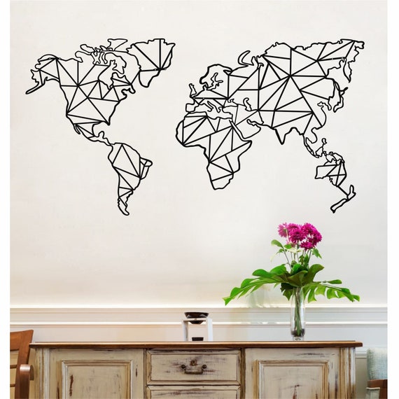 Geometric Map Of World Metal World Map Wall Art 2 Pieces Geometric World Map Decor | Etsy Canada