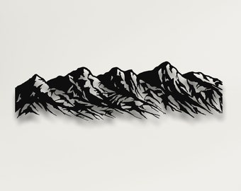 Metal Mountain Art, Metal Wall Art, 5 Peaks Mountain Range Decor, Nature Landscape, Home Living Room Decor, Wall Hangings, Black White