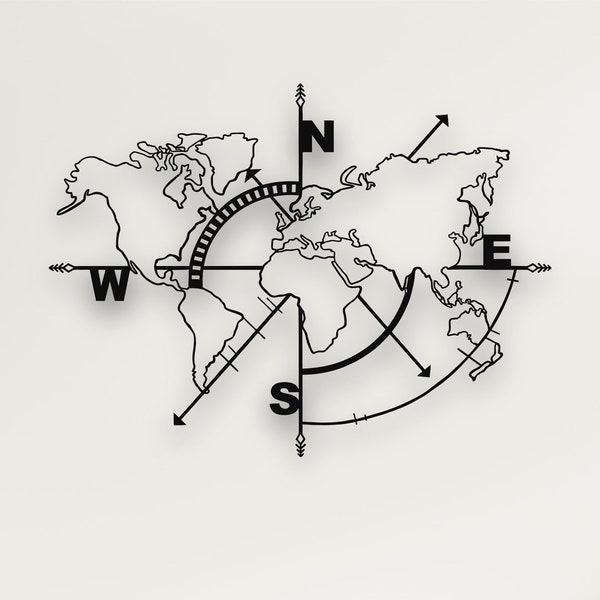 Metall Weltkarte Wandkunst, Weltkarte keine Grenzen, Weltkarte Kompass, Metall Wandkunst, Haus Büro Dekoration, Wandbehang, Metallschild