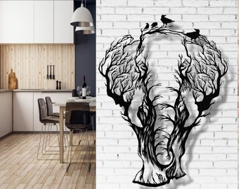 Metal Wall Art, Metal Elephant Decor, Home Office Living Room Decoration, Wildlife Lover Gift, Wall Hangings, Birds and Elephant Sign