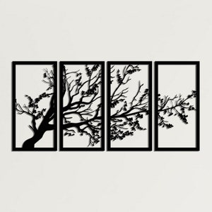 Tree of Life 4 Panels, Metal Tree Wall Art, Tree Sign, Metal Wall Decor, Large Wall Hangings, Metal Wall Art, Home Decoration Black Wall Art