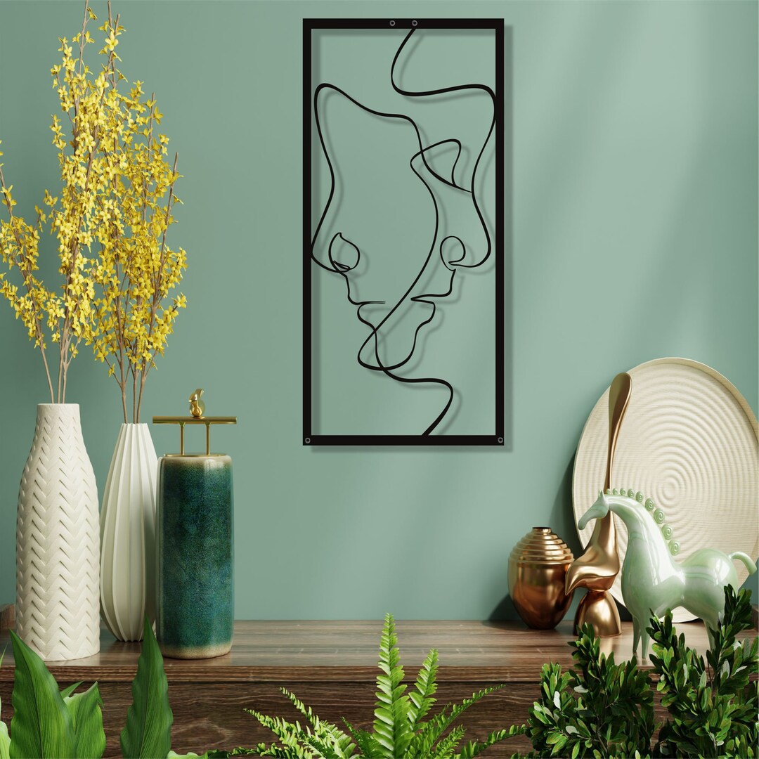 Line Wall Art 2 Faces Framed Metal Wall Art Minimalist Art Etsy