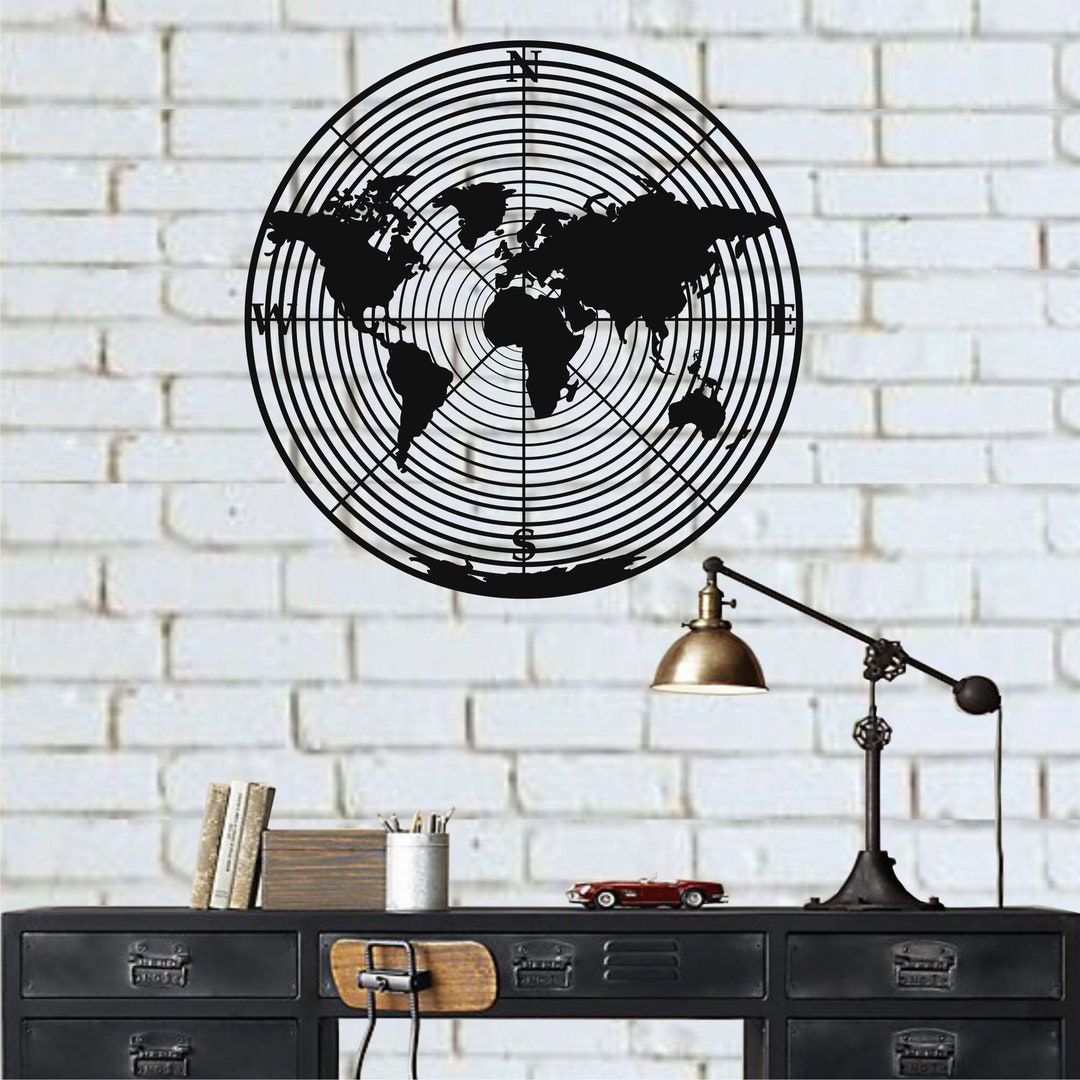 Metal World Map Wall Art, World Map Continents, Metal Wall Decor, Interior Decoration, Wall 