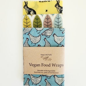 Vegan Food Wrap set of 3 large wraps 30x30cm Biodegradable Eco-Friendly Compostable Reusable Stocking Filler *SELF-CLINGING*