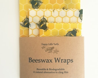 Beeswax Food Wrap SET of 3 convenient sizes Biodegradable Eco-Friendly Compostable Reusable