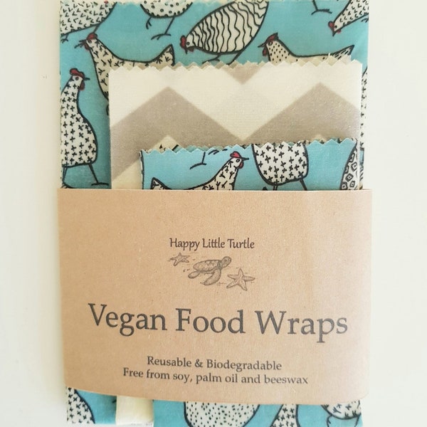 Vegan Food Wrap SET of 3 convenient sizes Biodegradable Eco-Friendly Compostable Reusable *SELF-CLINGING*