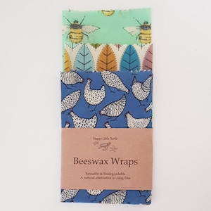 Beeswax Food Wrap set of 3 large wraps 30x30cm Biodegradable Eco-Friendly Compostable Reusable Stocking Filler