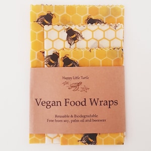 Vegan Food Wrap SET of 3 convenient sizes Biodegradable Eco-Friendly Compostable Reusable *SELF-CLINGING*