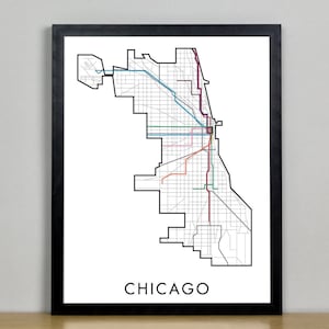 Chicago Street Map Descarga digital de alta resolución, impresión en casa de hasta 22" x 28" / Incluye las principales calles, autopistas y (opcional) CTA