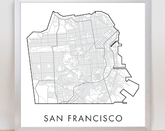 San Francisco Street Map High Resolution Digitale Download, print-ready tot 25 " x 25 " / Professioneel ontworpen minimal San Francisco Kaart