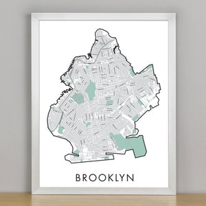 Brooklyn Street Map Hoge resolutie bestand downloaden tot 22 "x 28" Optionele hoofdstraatnamen en parkcontouren / Brooklyn New York Map Design