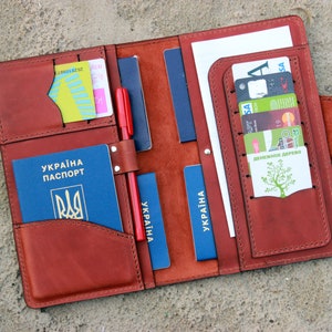 Family Passport Holder for 6 - Large Leather Travel Wallet Organizer with Custom Document Case