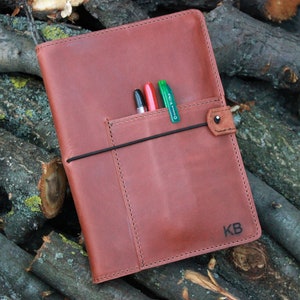 Personalized Leather Hobonichi Notebook Cover A5 A6 Bible Journal Book Protector Gift with Pen Holder Loop