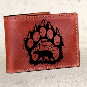 Ukraine Leather Bifold Chain Wallet, Bear Paw Viking Wallet, Bear nature Wallet, Portefeuille personnalisé, Portefeuille cadeau gravé personnalisé