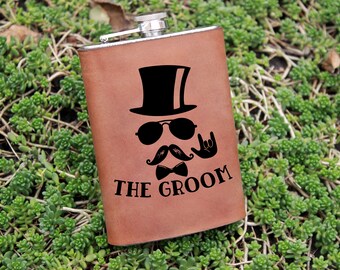 Matraz grabado para padrinos de boda regalo, matraz personalizado para hombre, matraces personalizados padrinos de boda, matraz envuelto en cuero matraz padrino personalizado