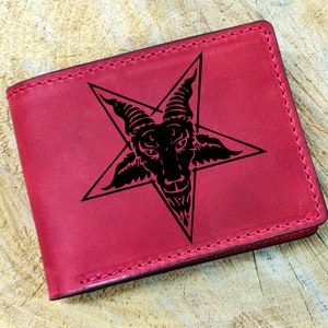 Baphomet Wallet, Occult Gift leather wallet, Sigil Of Baphomet Card Biker billfold Wallet, Satan Devil Demon 666 Satanic Goat Wallet