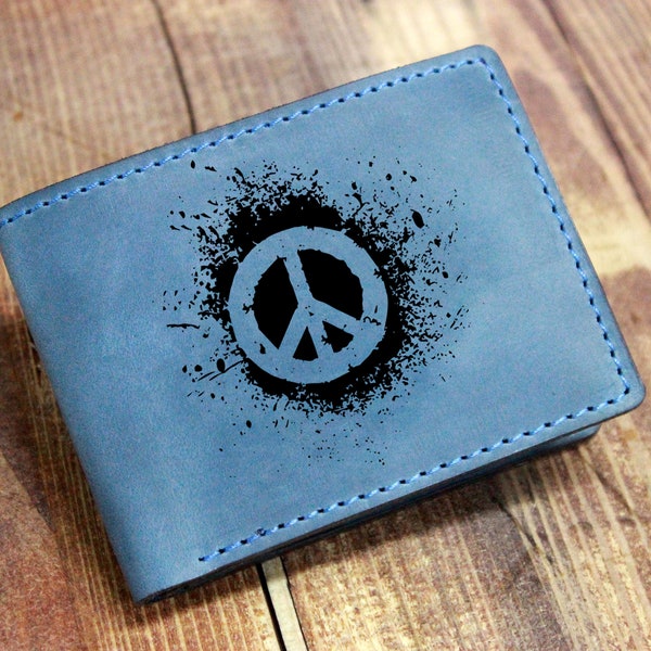 Leather wallet Imagine wallet Peace Sign for John Lennon Strawberry fields Central Park New York City Small bi fold Credit card holder