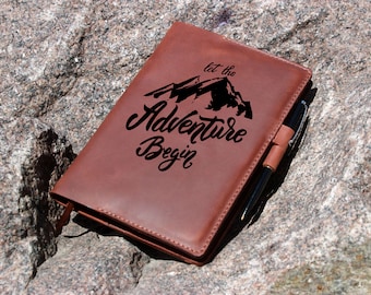 Adventure begins, A5 Personalized leather notebook cover / Leather book cover / Leather bible cover / A6 notebook cover / A5 notebook cover