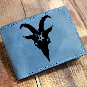 Satanic Baphomet Goat Head Wallet, Occult Gift lederen portemonnee, Sigil Of Baphomet Card Goth billfold Wallet, Satan Devil Demon 666 Portemonnee