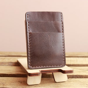 pronto para envio, bolso fino para cartão, capa de couro para cartão - Carteira de couro personalizada Porta-cartões fino Carteira minimalista - Couro Tan Veg