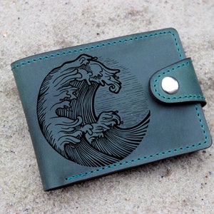 Wellen Leder Portemonnaie, Ocean Surfer Zweifach Herren Leder Portemonnaie, Surfen Geschenk für Männer, personalisierte Geldbörse