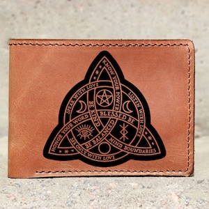 Símbolos vikingos de Odin Triskele, billetera delgada de cuero genuino, billetera de dinero de cuero negro runas, billetera de bolsillo, billetera unisex para hombres y mujeres.
