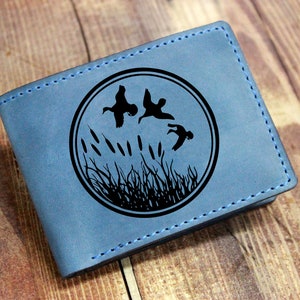 Jacht lederen handgemaakte portemonnee / Vogel jacht landschap cadeau idee / jager cadeau idee voor vader / Panorama landschap / gepersonaliseerde mannen portemonnee