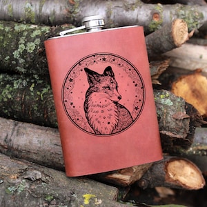 Fox personalizado Leather Flask, Groomsmen Flask, Engraved Flask, Custom Flask, Monogrammed Flask, Flask for Groomsmen,Groomsman Flask